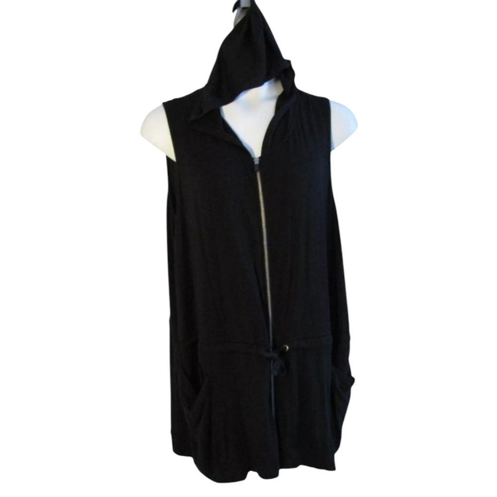 Lane Bryant LIVI Black Full Zip Oversized Hooded Vest Top 22/24